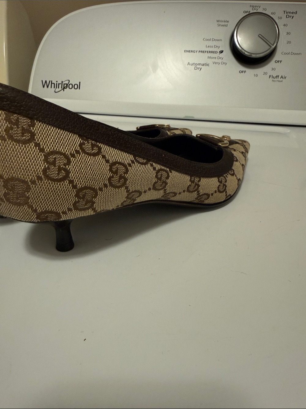 Gucci Monogram Pointed Toe Flats with Gold Buckle with Kitten Heels size 6.5. - Picture 10 of 12
